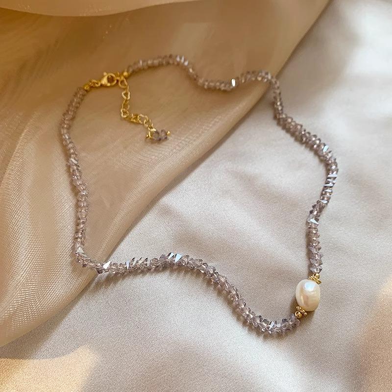 Womens Baroque Freshwater Pearl Crystal Beaded Clavicle Necklace