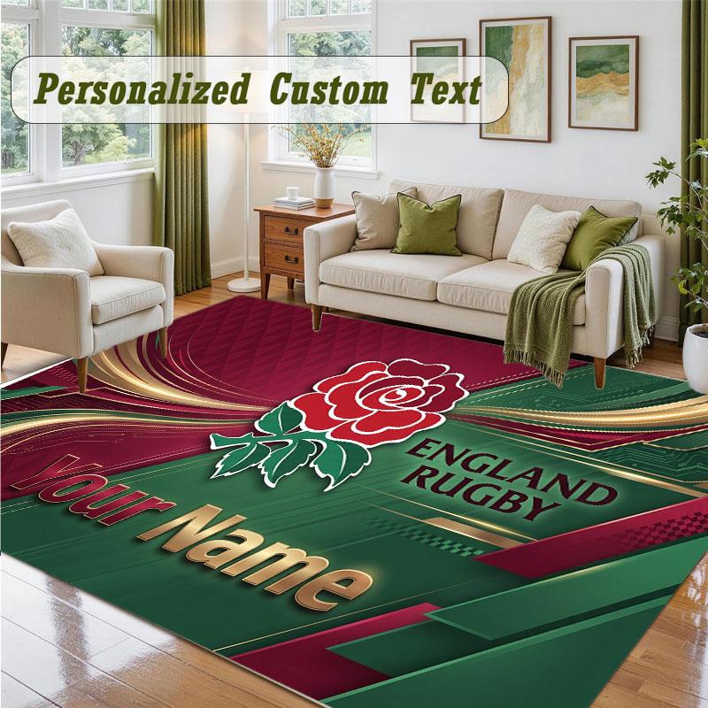 Crystal Velvet Square Rug Custom NameEngland Rugby Pattern Non Slip Home Floor Decor Rug