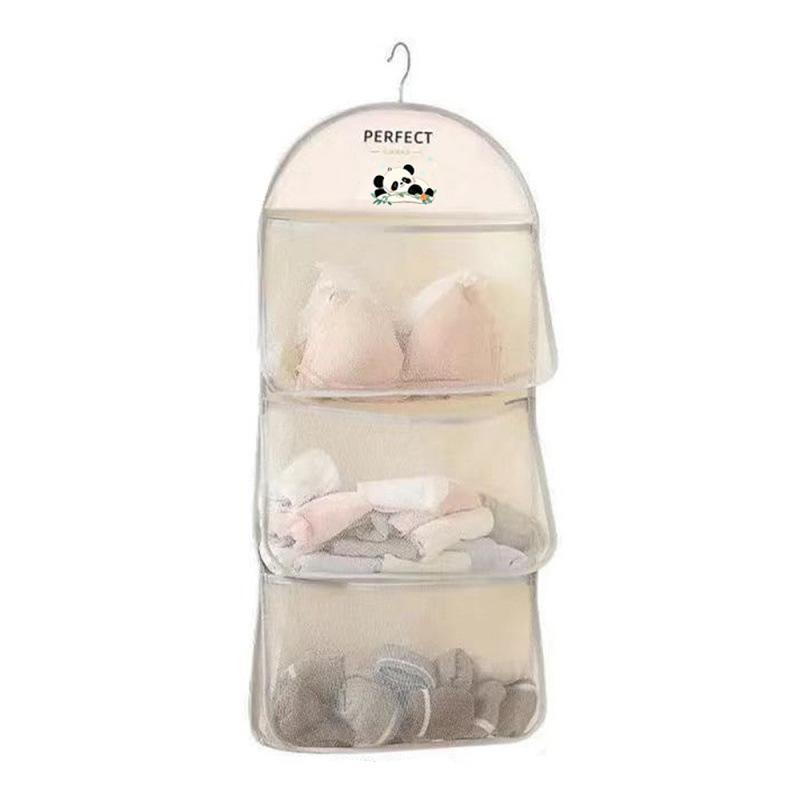 1Pcs 2/3Layer Large Capacity Storage Mesh Bag Underwear Socks Storage Bag Breathable Wardrobe Organizer With Clothes Hanger