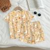 Kids Casual Short Sleeve Top and Shorts Set Lightweight Soft Fabric Animal Print Summer Outfit for Toddlers and Children