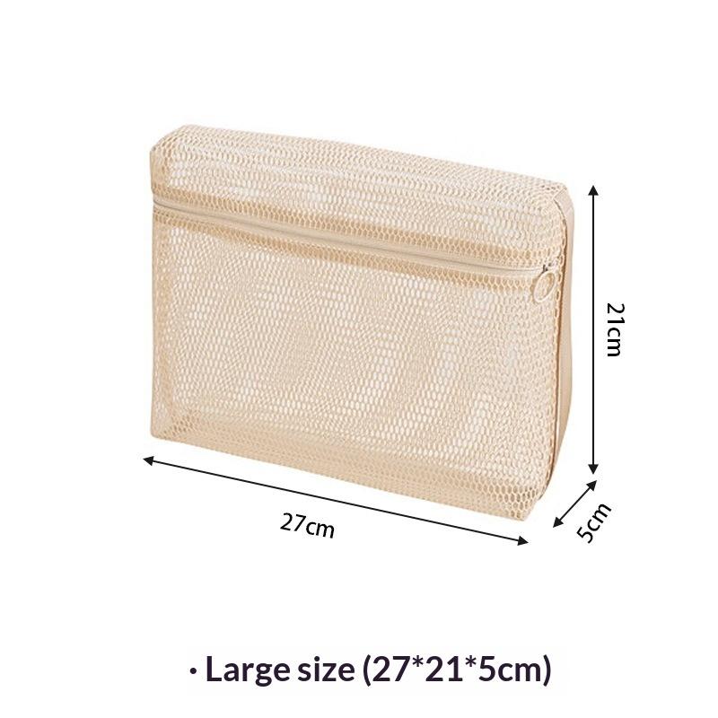 Beige Zipper Mesh Storage Bags Tear Resistant Breathable Visible Organizer for Business Trip Toiletries Makeup Storage