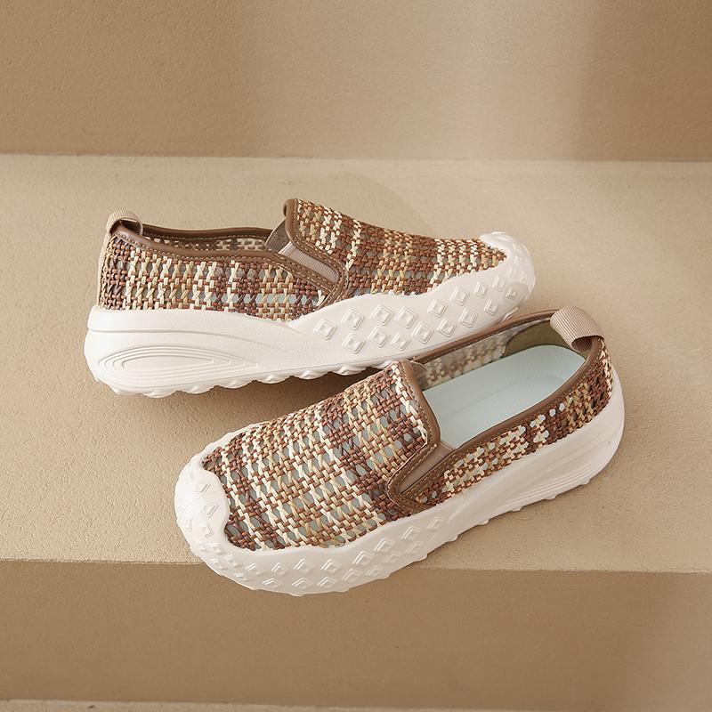 CRLAYDK Weave Loafers for Women Comfortable Slip On Work Flats Casual Walking Lightweight Ladies Mom Shoes Travel Sneakers