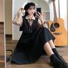 [Twill Corduroy] Autumn and winter new French retro splicing fake two-piece waist and thin dress for women
