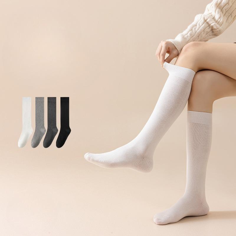 Lange Strümpfe, Damen-Wadenstrümpfe, Damen-Baumwollstrümpfe mit Anti-Pilling-Effekt in Uni-Farbe, Hohe Strümpfe für Herbst und Winter, Frottee-Strümpfe