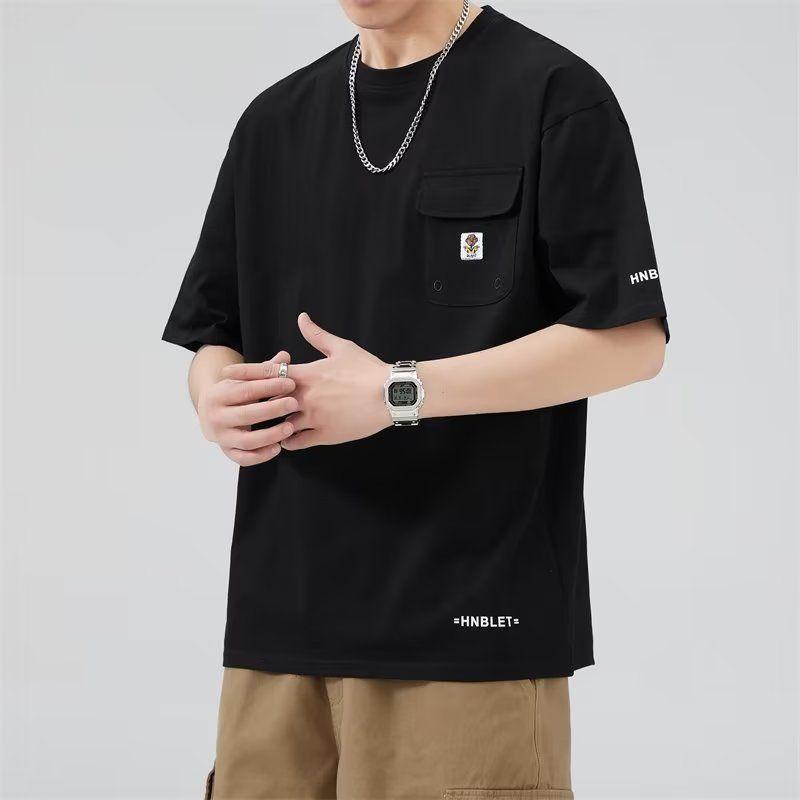 Summer Fashion Trend Street Trend Men's Solid Color Simple Round Neck Loose Casual Versatile Large Edition Men's T-shirt