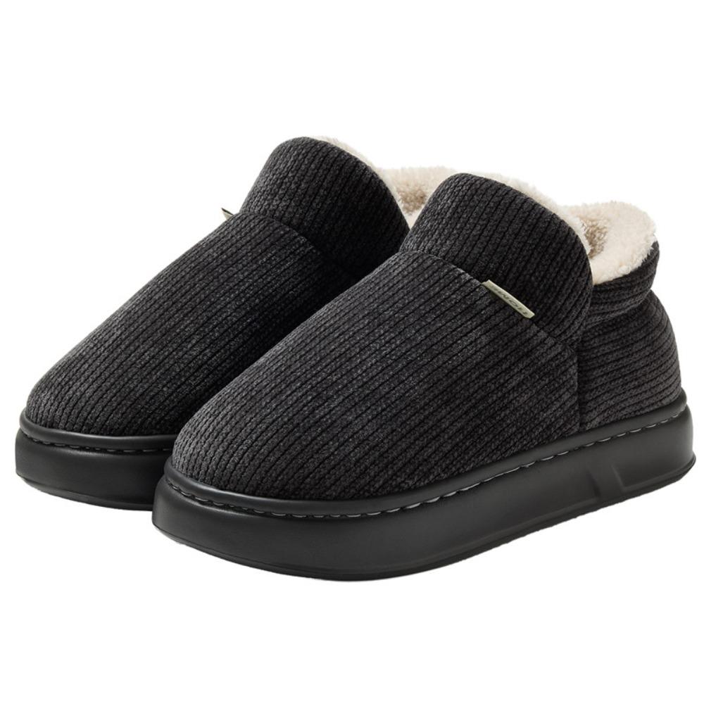 Unisex Plush Closed Heel Cotton Slippers Fleece Lined Thick Anti Slip Winter Home