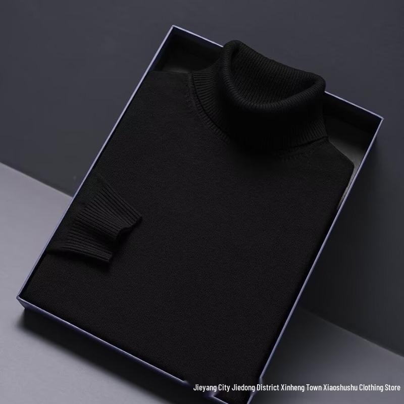 Men's High Neck Double Roll Wool Sweater - Soft, Warm, Solid Color, Close-Fitting Base Layer, Trendy Knitted Design