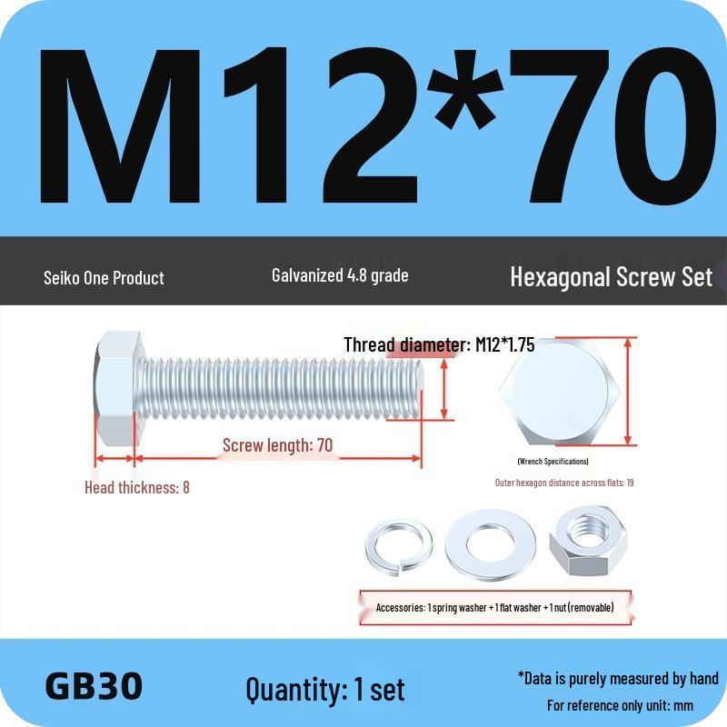 4.8 Grade Galvanized Hex Bolt and Nut Set M4-M30