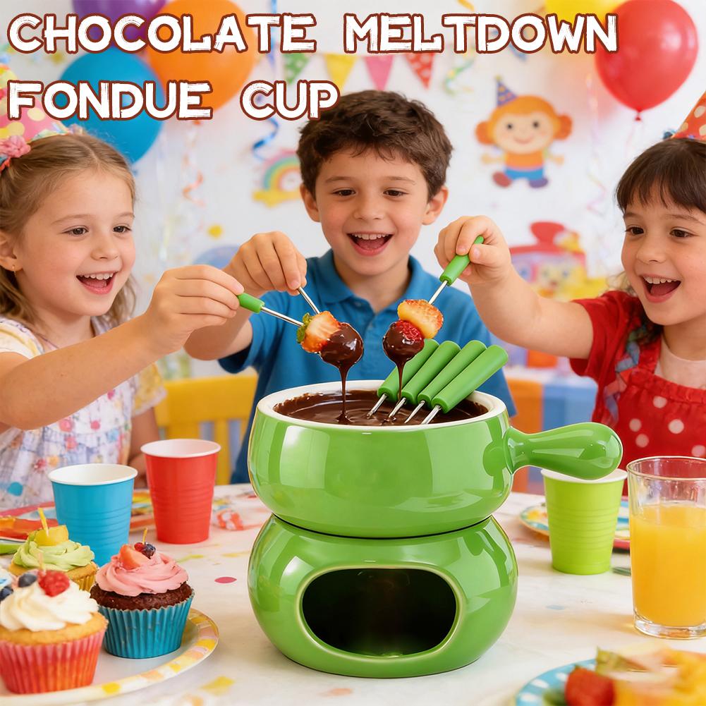 Chocolate Fondue Cup Ceramic With Forks Tealight Chocolate Melting Cup Mini Fondue Pot For Cheese Butter Heating Stove P1G1