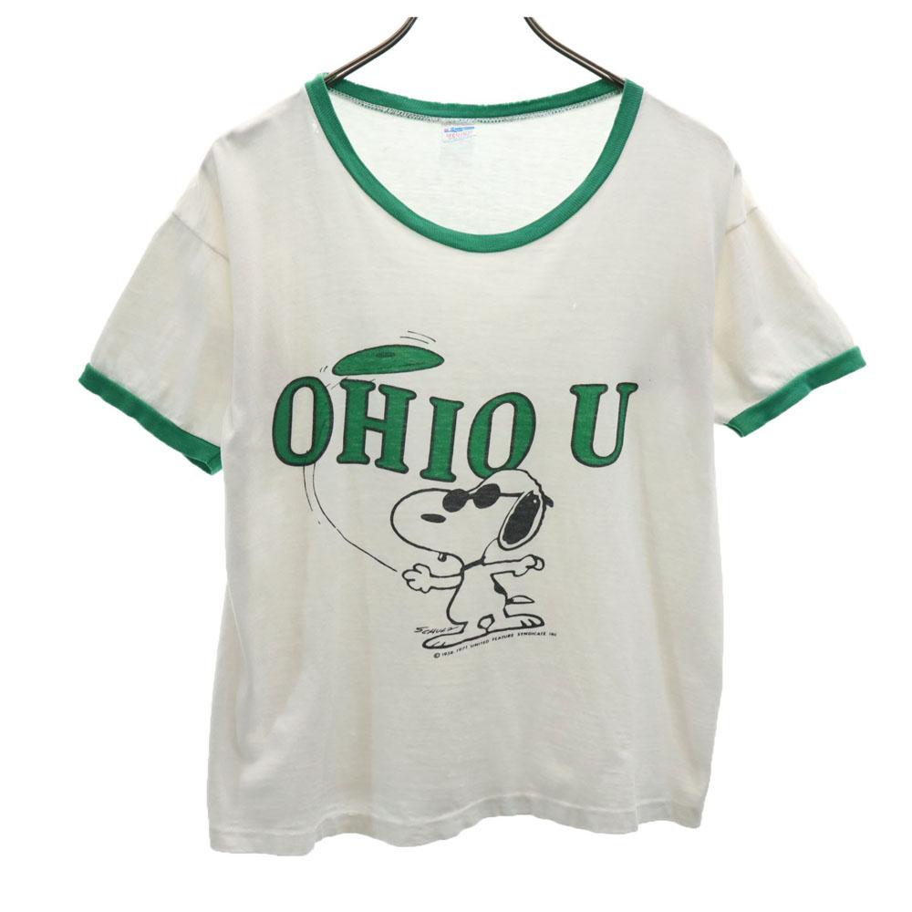 Champion 70s Bartag Snoopy College Ringer Made In USA Short Sleeve T-shirt Men's Used