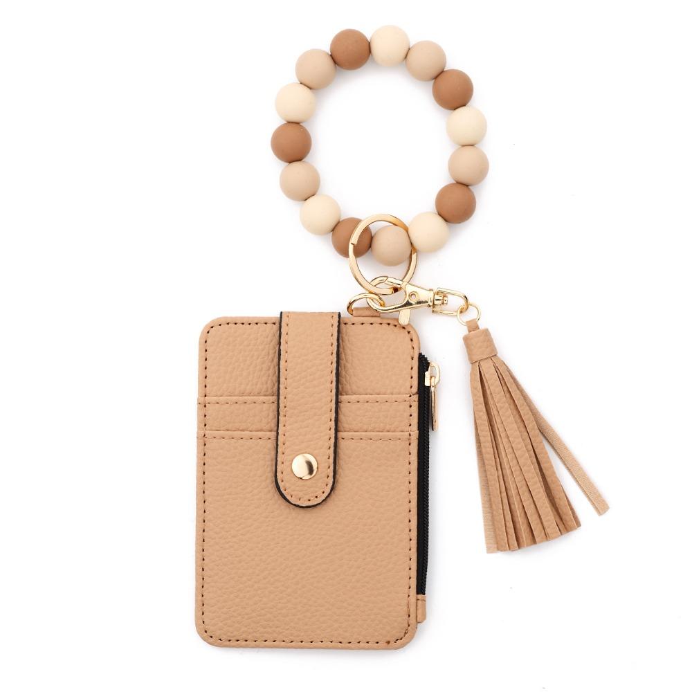 Faux Leather Card Holder Bracelet Keychain Bohemian Style Wristband Card Case Keyring  Everyday Use