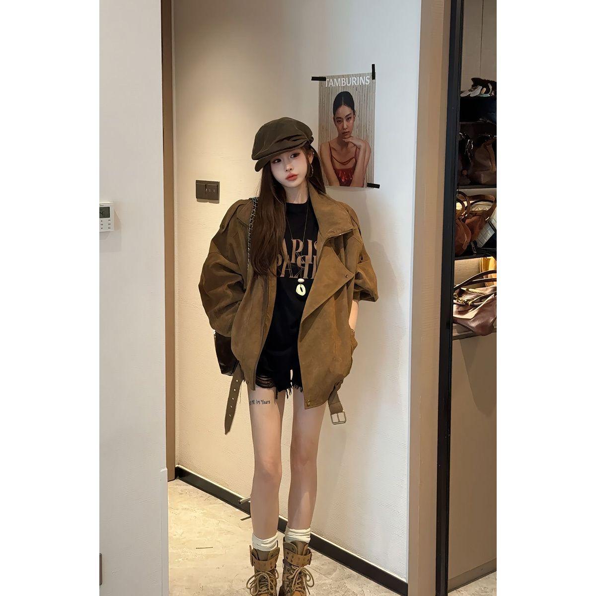 

Женская замшевая куртка - Стильная и легкая для весны и начала осени S [40-50 kg]