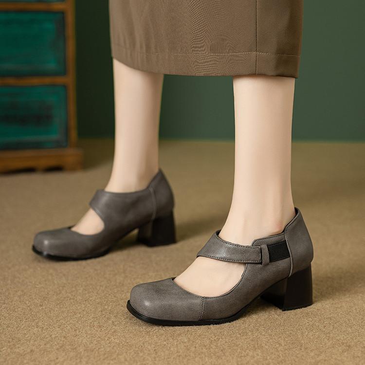 40-47ebay thick heel French retro word with Mary Jane women's shoes square head high heels light mouth single shoes spring Z53