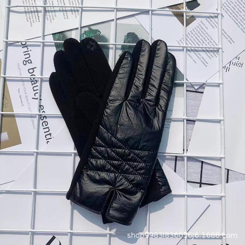 

Зимние женские перчатки для велоспорта из пуховой ткани, термоперчатки, не промокающие, модные термоперчатки с пальчиковым механизмом, перчатки из хлопка One size чёрный