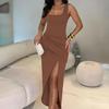 2025 Slim-Fit Spaghetti Strap Bodycon Dress with Slit & Backless Design