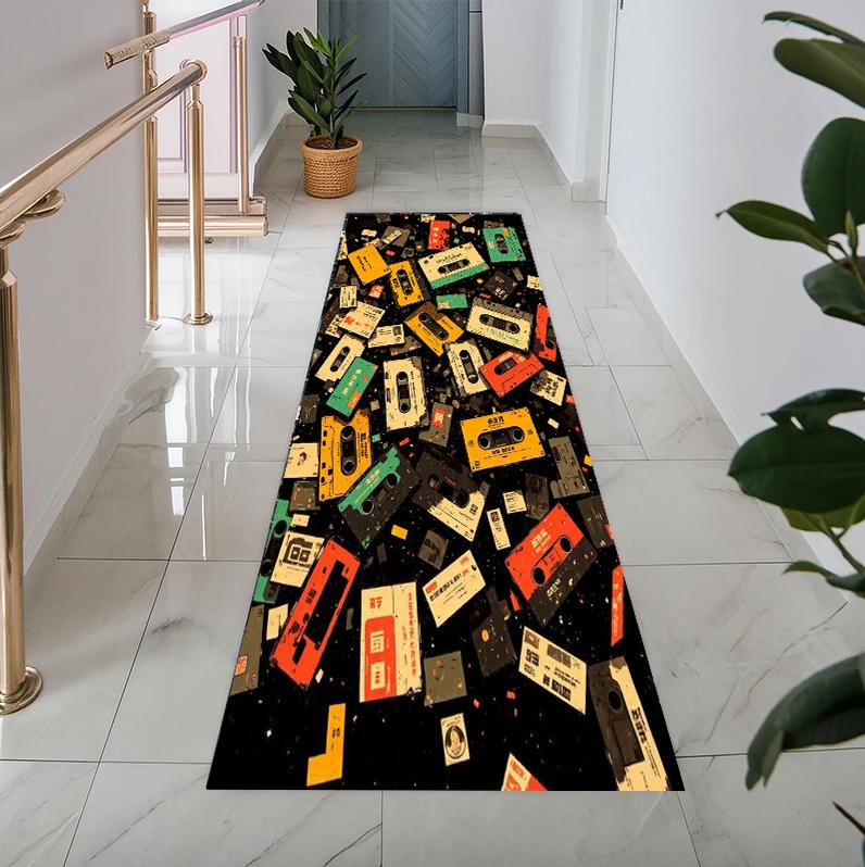 Vintage Cassette Design Runner Rug Old Music Box Rug Retro Lover Rug Music Lover Rug Retro Style Rug Non Slip Rugs Washable Rugs