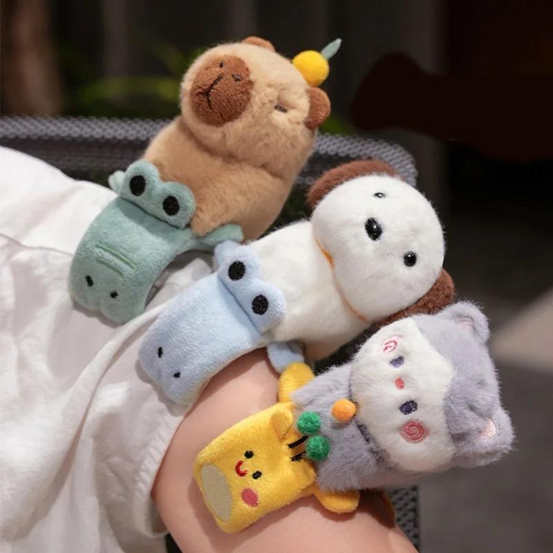 Kawaii Capybara Animal Slap Snap Wrap Bracelets Dog Cat Stuffed Animal Plush Toy Kid Cute Hand Ring Wristband Creative Gift