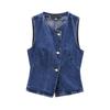 2024 Women's Sleeveless Irregular Denim Vest - European & American Style, Solid Color Fashion