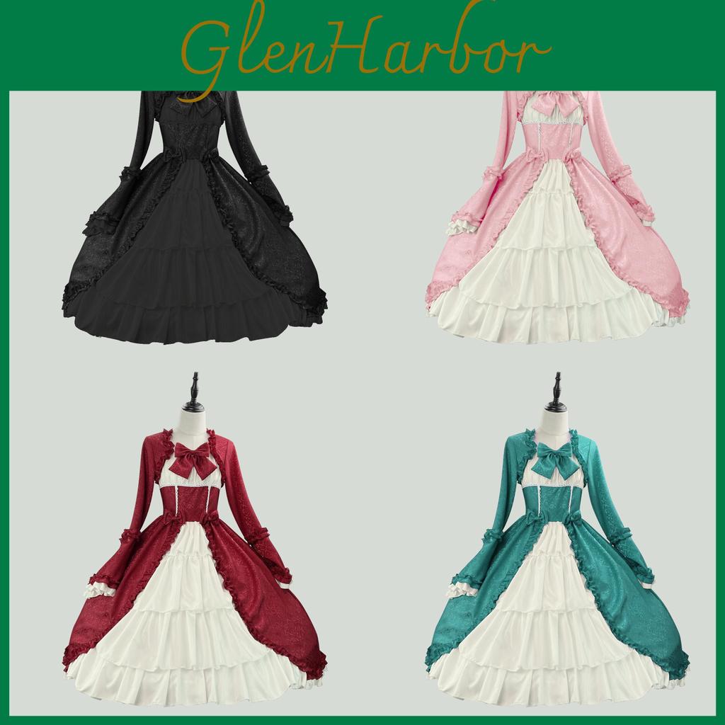 Gothic Medieval Dress For Women Vintage Ethnic Party Gown With Bow Tie For Spring