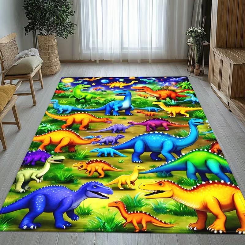 Cartoon Jungle Animal Dinosaur Rug Washable Durable  Game Carpet for  Play Area Home Decor Living Room Playground