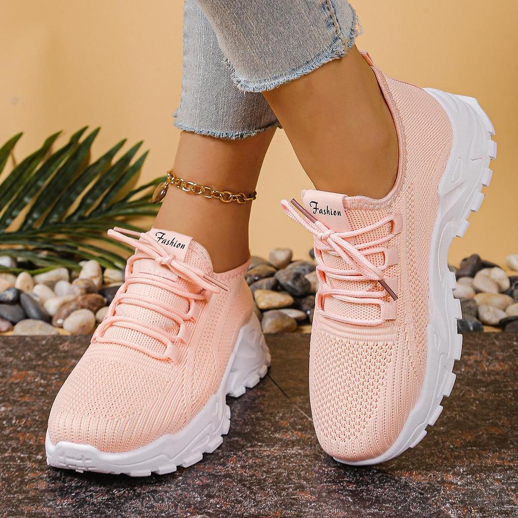 White Mesh Platform Sneakers Thick Sole Casual Shoes Breathable Knit Sneakers for Women Outdoor Spring Running Sports Shoes