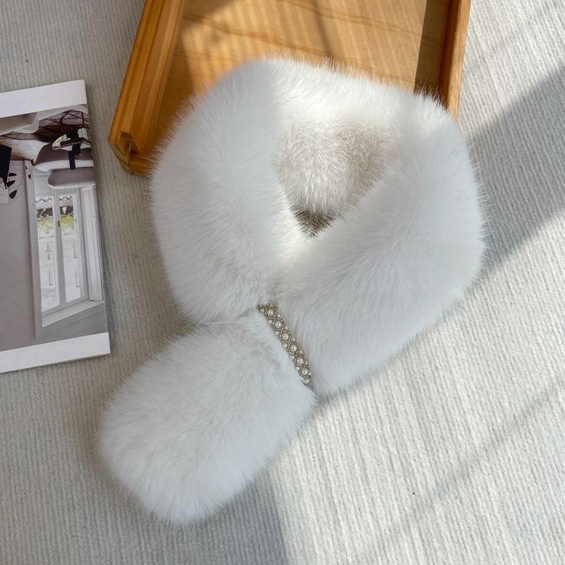 Women's Scarves Elegant Pearl-embellished Double-sided Faux Fox Fur Scarf - Warm Thickened Autumn/winter Women's Neck Warmer