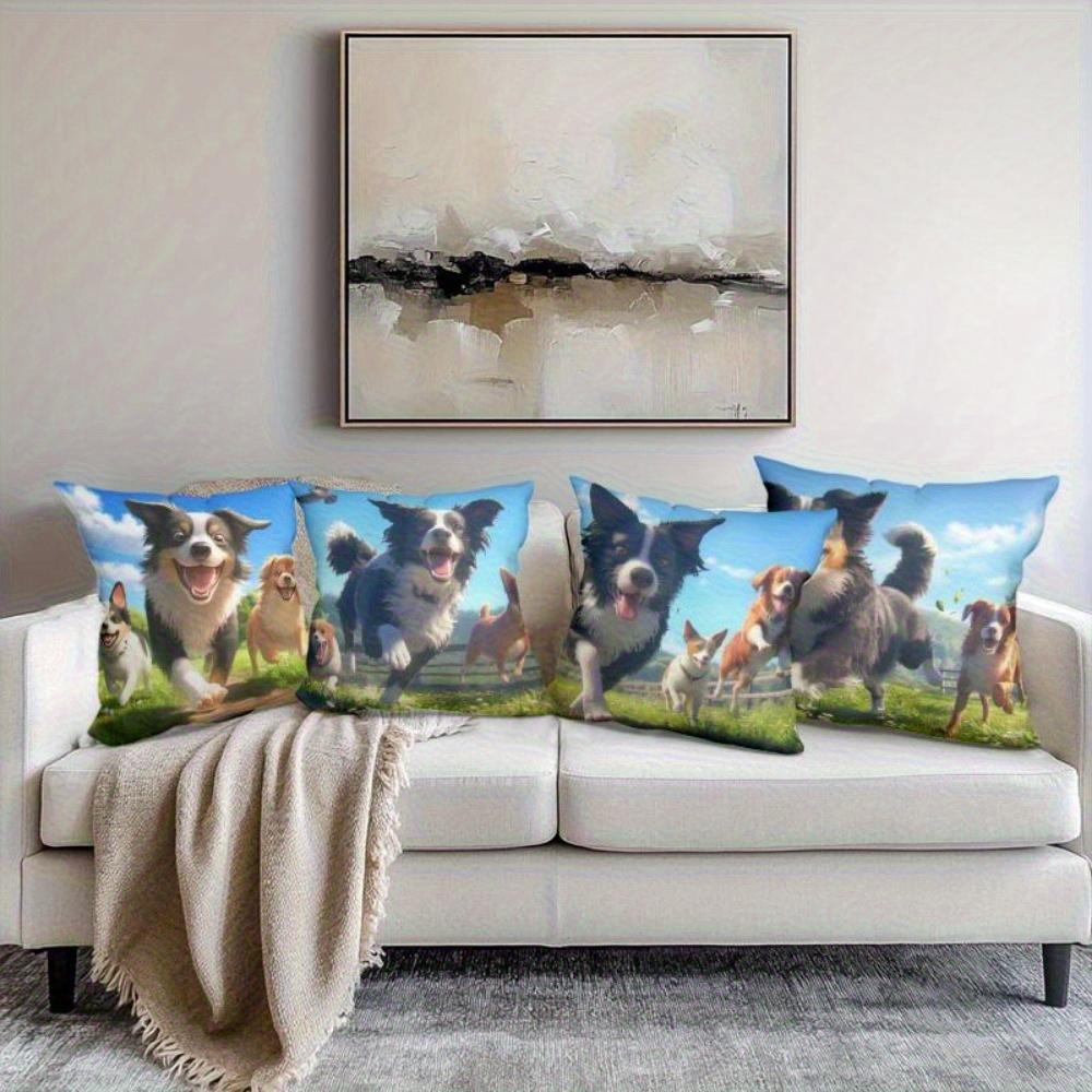 Interesting Dog Design Digital Printing Pillow Cover Short Plush Suitable Living Rooms Bedrooms Sofas Throw Cushion Cover 4Pcs