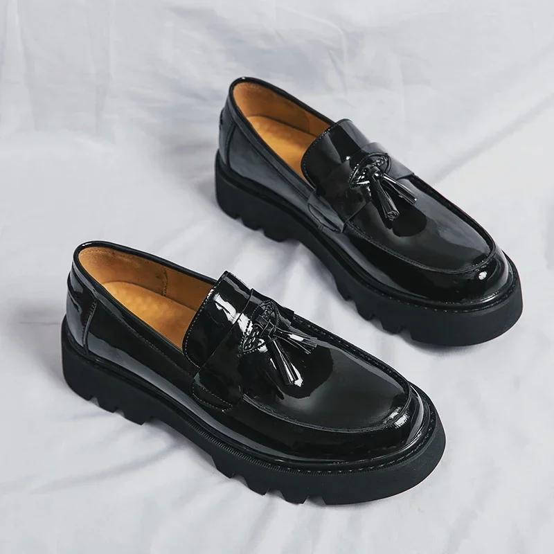 

Fashion New Black Loafers Men Pu Leather Shoes Breathable Slip-On Solid Casual Shoes Handmade Men Dress Shoes 38