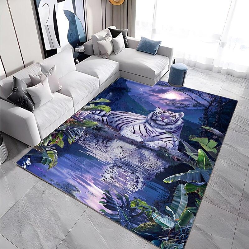 Home 3D Leopard Pattern Large Carpets for Living Room Animal Rugs Bedroom White Tiger Rug Kitchen Floor Mat