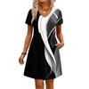 Modisches Damenkleid mit Print, V-Ausschnitt, kurzärmelig, locker, lässig, für den Strandurlaub