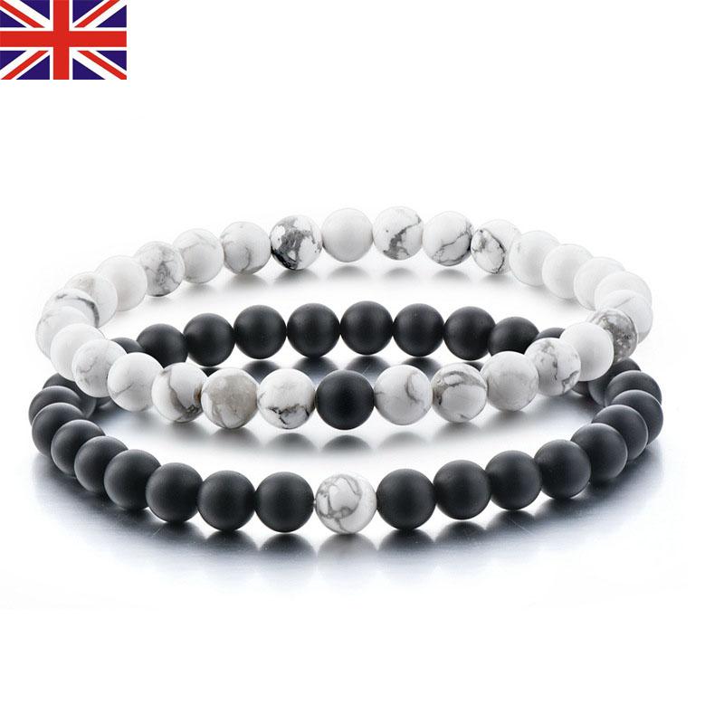 

Дистанционные браслеты - Alpha Accessories Черный матовый оникс и белые бусины для пар 2Pcs