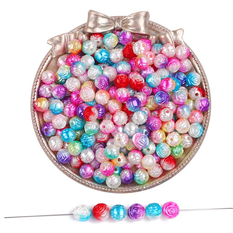 100pcs/bag Color Gradient Rose Beaded DIY Handmade Bracelet Necklace Earrings Jewelry Accessories