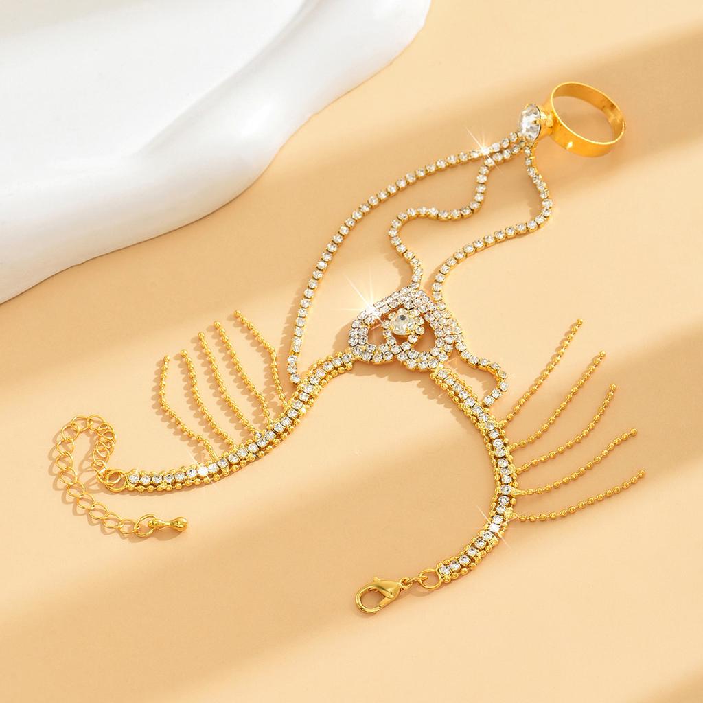 Super Flash Diamond-Encrusted Butterfly Bracelet French Light Luxury High-End Temperament Bracelet Ring Integrated Fashion Accessories