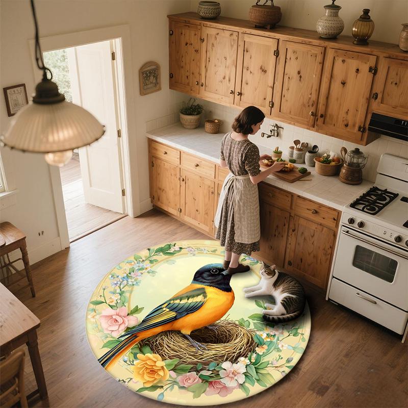 Wreath Bird's Nest,Round Area Rug,Carpet Rug for Living Room Bedroom Sofa Playroom Decor,Non-slip Floor Mat