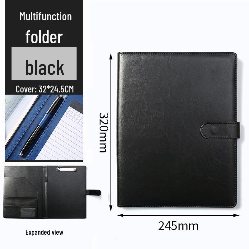 Multifunkční kožená složka A4 s deskami na dokumenty a klipem pro správu dokumentů