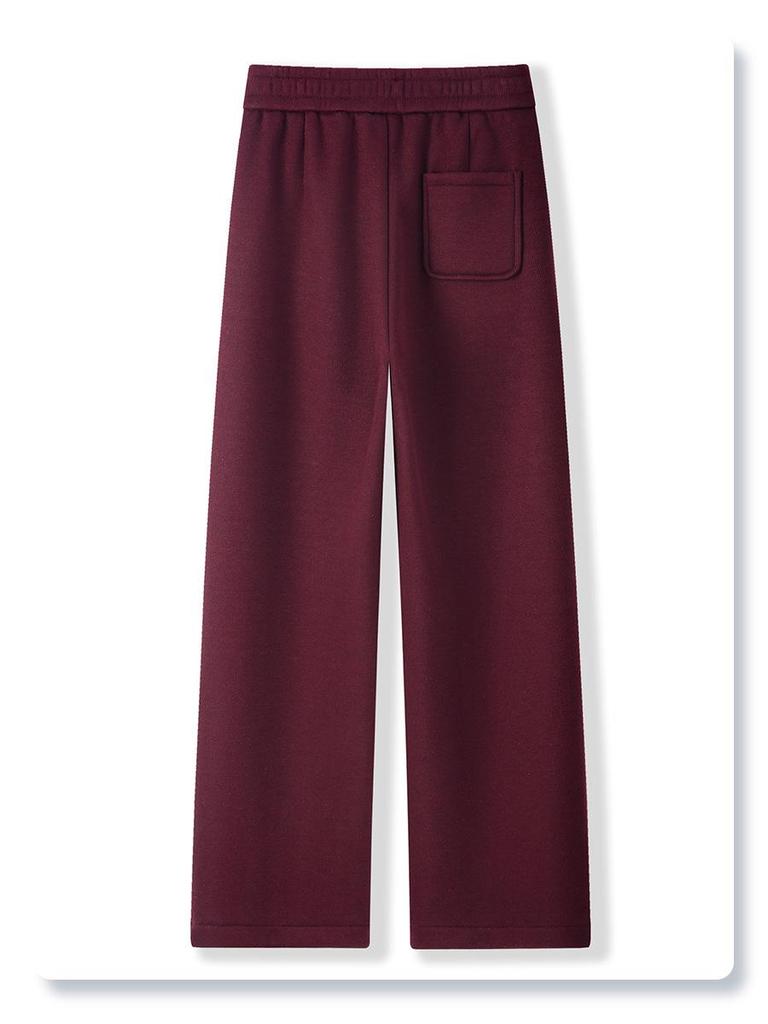 Women's Off-White High-Waisted Wool Wide-Leg Pants with Velvet Lining - Loose, Casual Fit for Autumn/Winter 2024