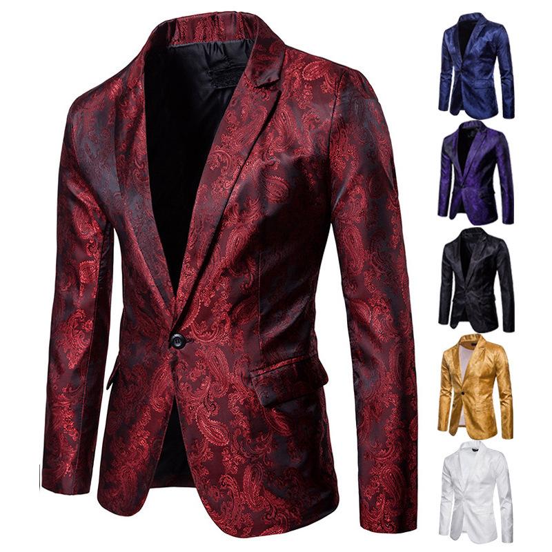 Men's Plus Size Court Style Dark Pattern Single Button Slim Fit Jacket