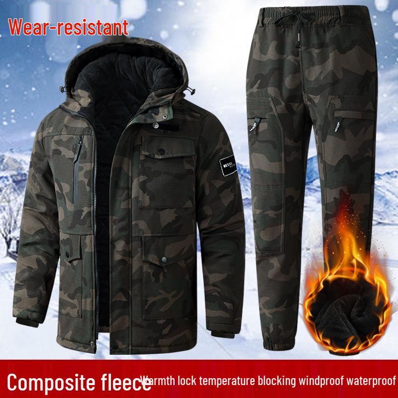 

Men s Winter Camouflage Cotton Jacket & Work Clothes Set, Warm & Thickened with Velvet, Cold and Labor Protection. Size 175 (120-140 jin)