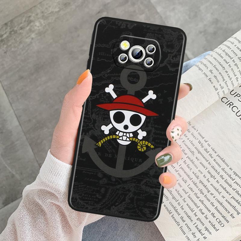 

O-ne P-iece Straw Hat Logo For POCO C55 C50 C40 C3 F5 F4 F3 M6 M5 M4 M3 X5 X4 X3 GT Pro Silicone Black Phone Case Poco X5 Pro