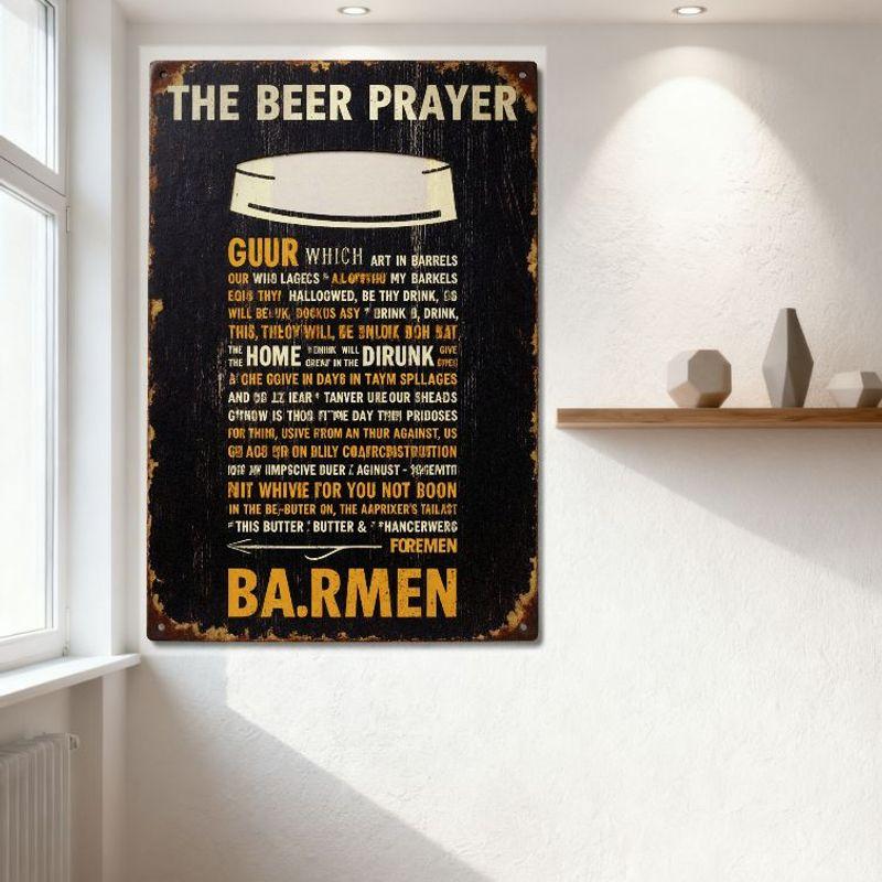 Vintage Rustik 'Öl-bönen' Plåtskylt, Humoristisk Öl-tematisk Parodibönsskylt, Väderbiten Metallväggdekor för Bar, Ca