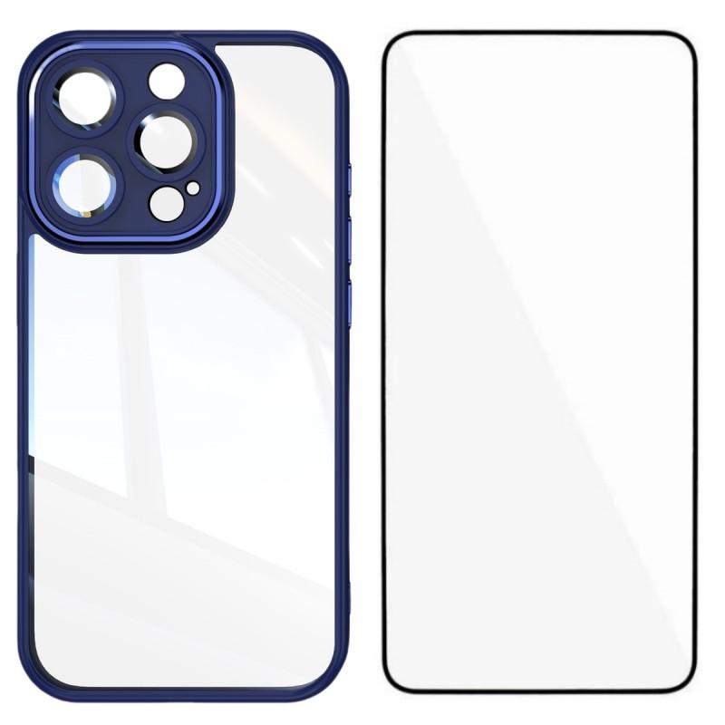 For iPhone 13 Pro Max 6.7 inch TPU Case WANLONFENG Shockproof Clear Phone Cover with Tempered Glass Film
