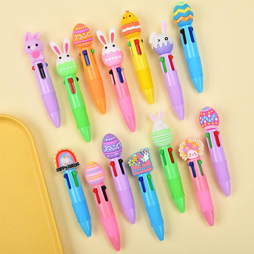 Mini Press Solid Color Four Color Pen Creative High Beauty Student Stationery Easter Cute Press Four Color Account Pen