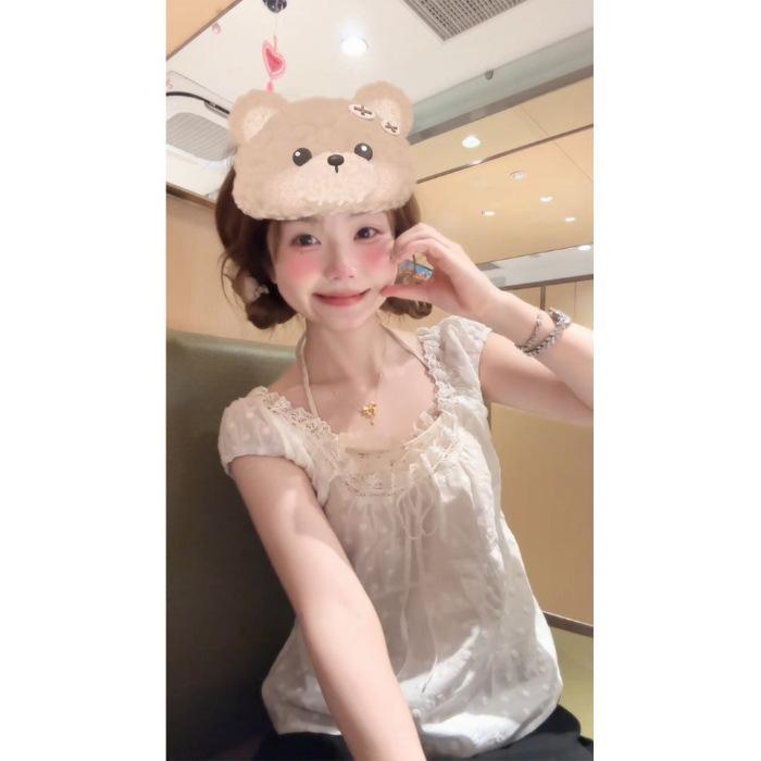 

Женская белая рубашка в горошек на шнуровке с бантом - Летнее кружевное пэчворк, Подчеркивающая талию, Свободного кроя S белый