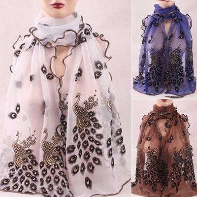 Damen schicker Pfauenschal, langer weicher Schal, Wickelschals, Vintage-Stil, stilvoller Schal