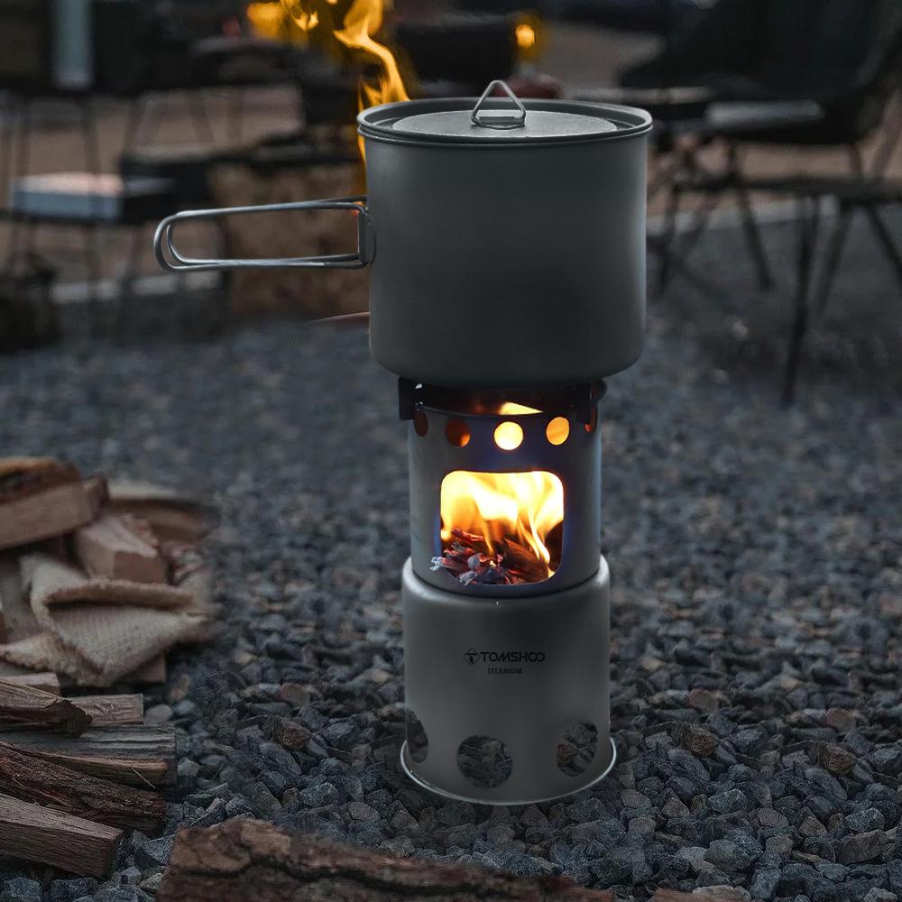 TOMSHOO Portable Camping Wood Burning Stove Easy Assemble Small Titanium Wood Tent Stove