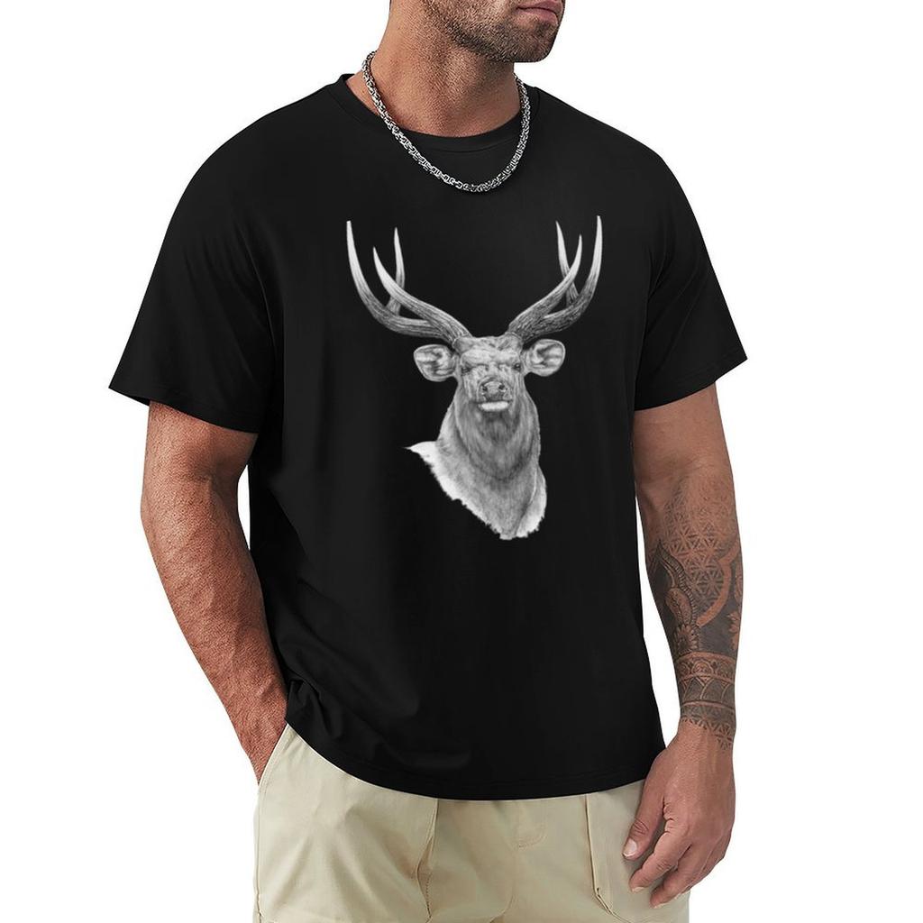 Sambar Stag Drawing T-Shirt Customs Design Your Own Quick Drying Graphic T Shirt Vintage Oversized T Shirt Men