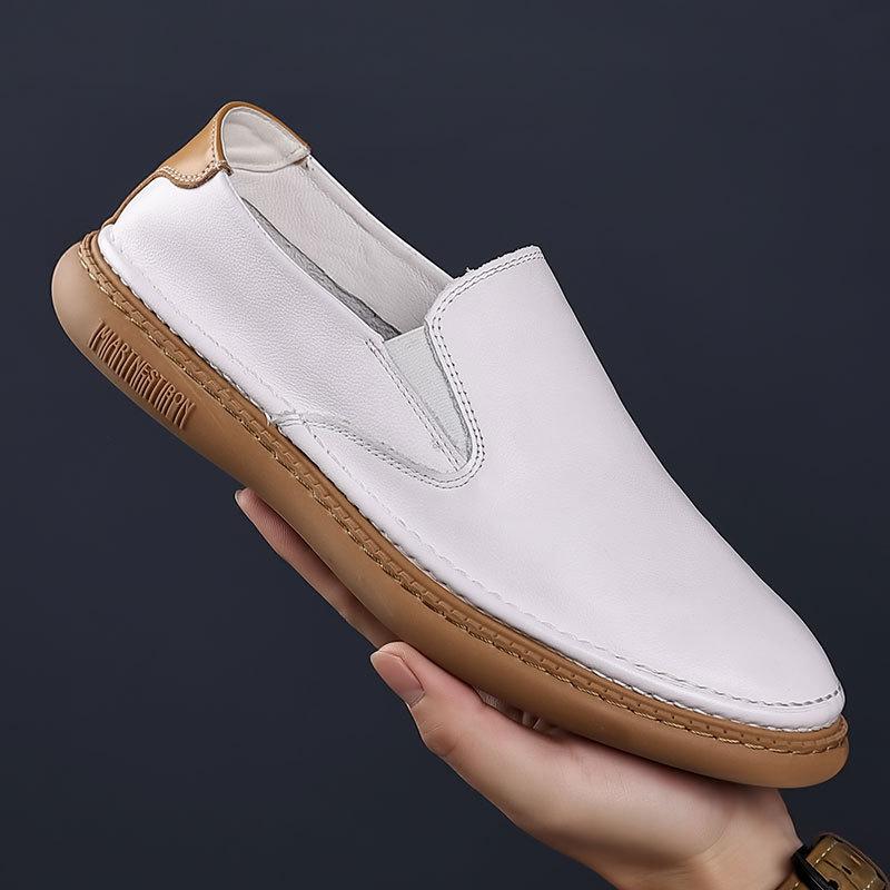 

European station men s shoes summer soft-soled casual shoes cowhide loafers breathable versatile leather beanie shoes men 38
