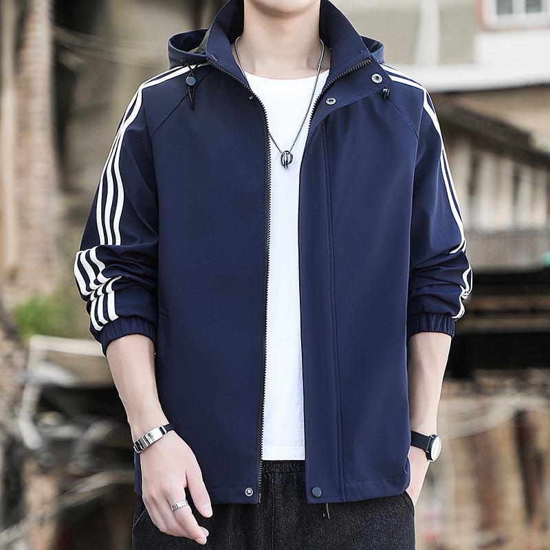 Trendy Men's Stand-up Collar Simple Spring and Autumn New Casual Sports Hooded Sports Jacket
