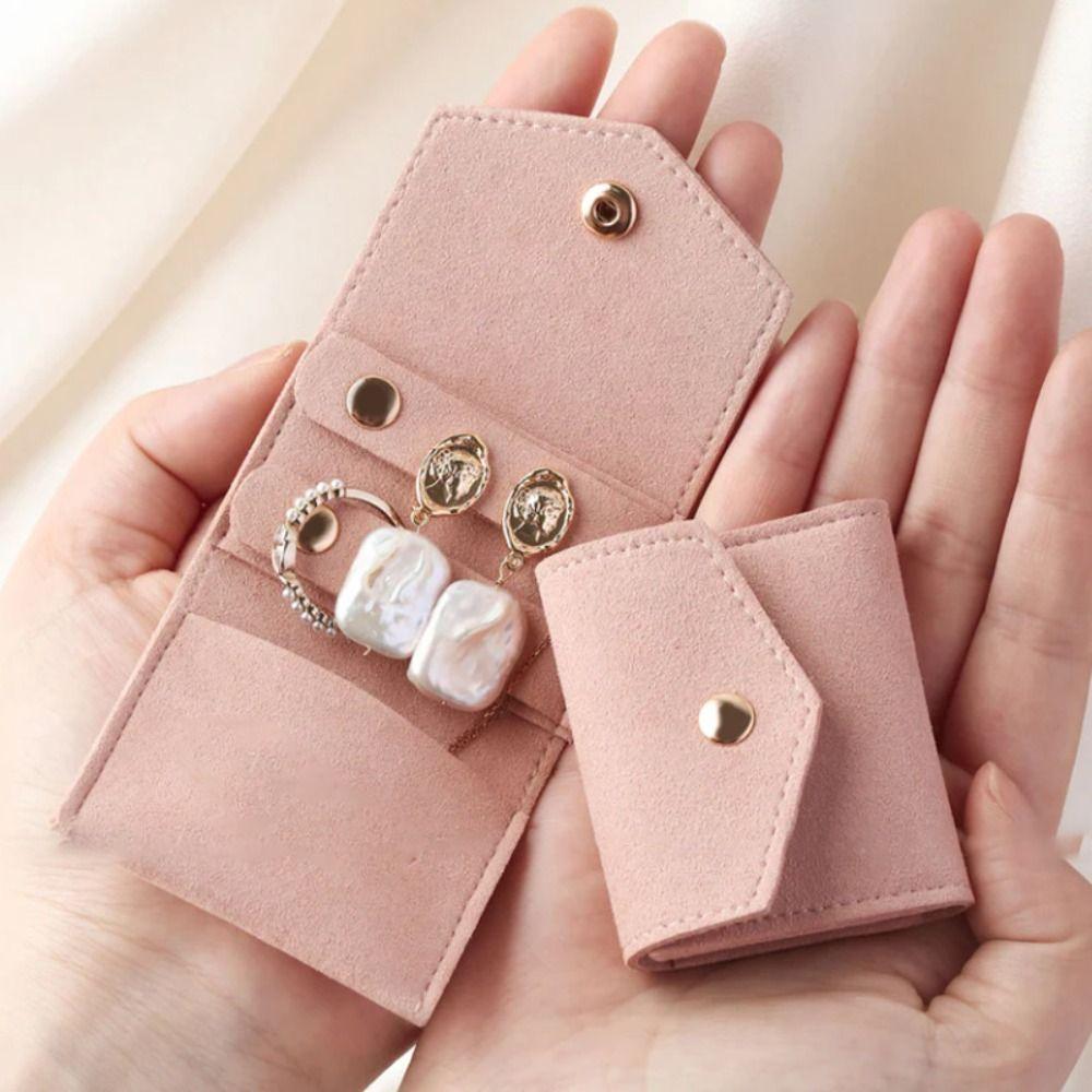 Solid Color Necklace Ring Bag Portable Earring Organizer Simple Velvet Jewelry Display Bag  Women
