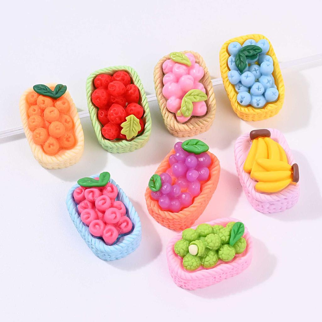 Yiwu Wintop Kawaii Style 3d Simulation Mixture Fruit Basket Design Flat Back Resin Cabochons for Diy Kit